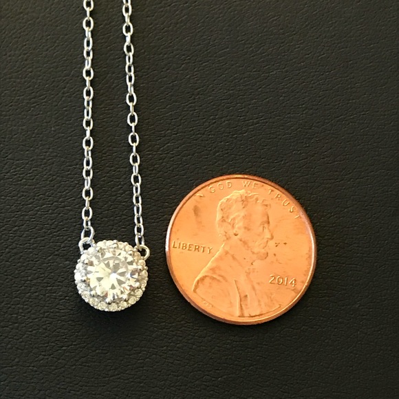 Sterling Silver Cz Halo Solitaire Necklace - Picture 6 of 8
